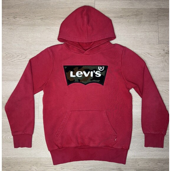 Levi's Kids Youth Medium 10/12 Pullover Hoodie Red Logo Sweatshirt Camouflage - Picture 1 of 8